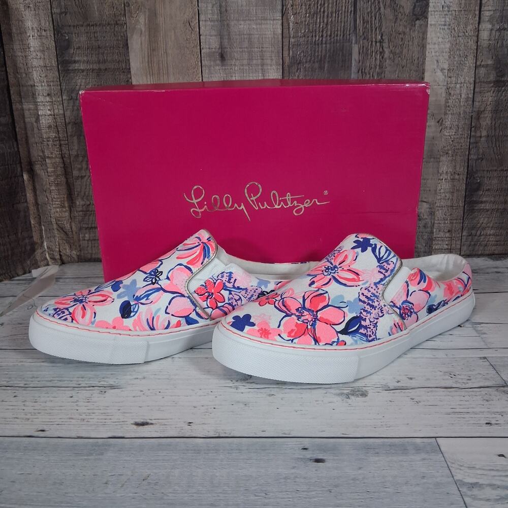 Lilly Pulitzer Julie Mule Sneakers Resort White Party Like a Lobster Sz 7